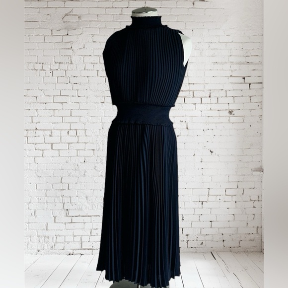 NANETTE NANETTE LEPORE Pleated swing Blouson elastic waist high neck Dress 2 - Picture 2 of 16